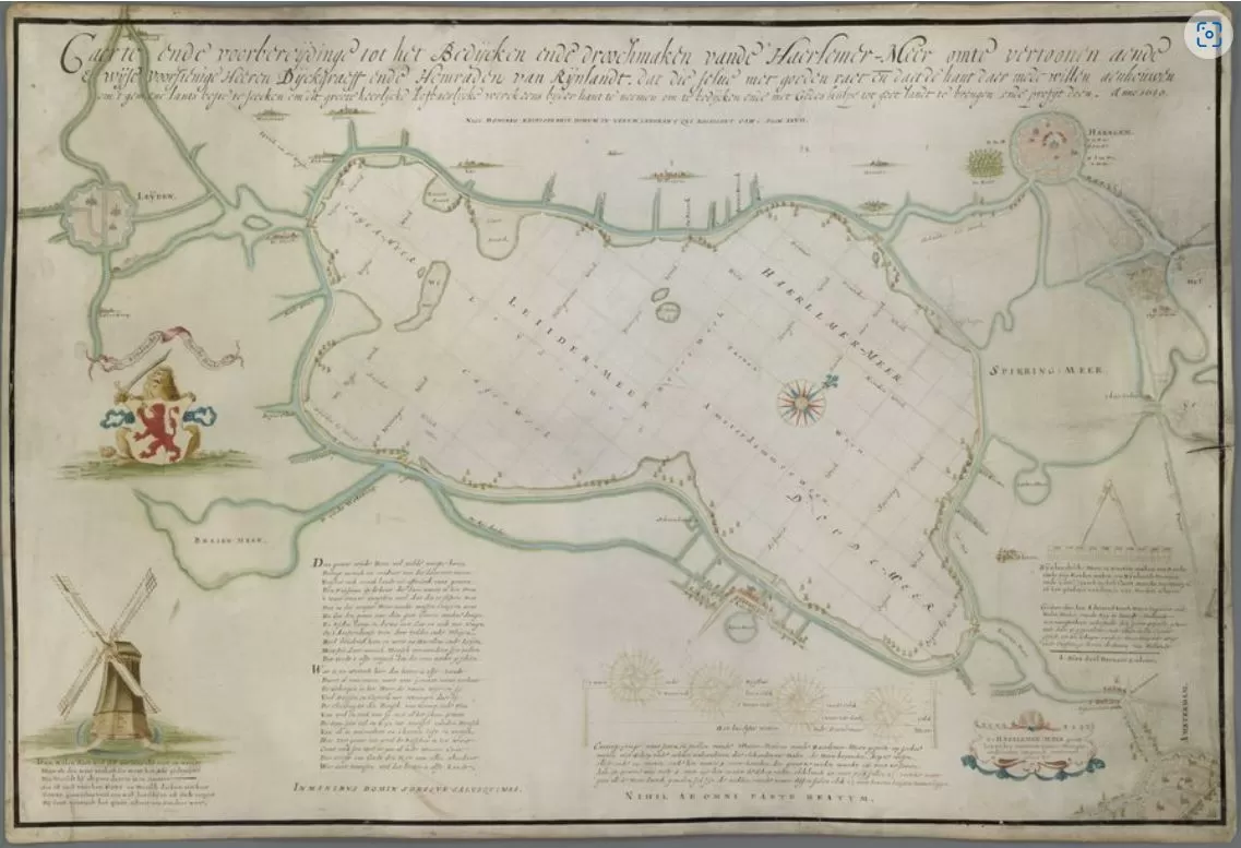 Caerte ende voorbereijdinge tot het bedijcken ende droochmaken vande Haerlemer-Meer, Jan Adriaansz. Leeghwater, 1640.